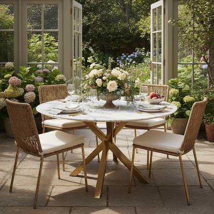 Mayfair Marble & Gold Pedestal Dining Table - Image 2