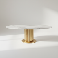 Mayfair Marble & Gold Pedestal Dining Table