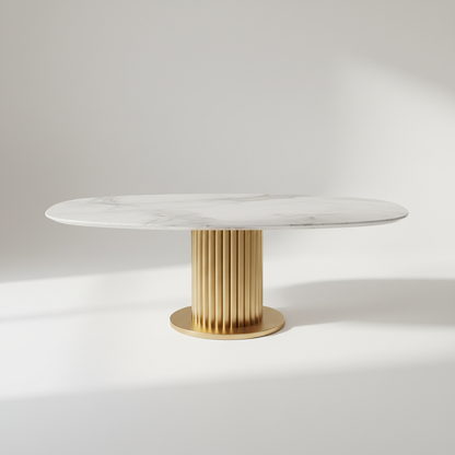 Mayfair Marble & Gold Pedestal Dining Table