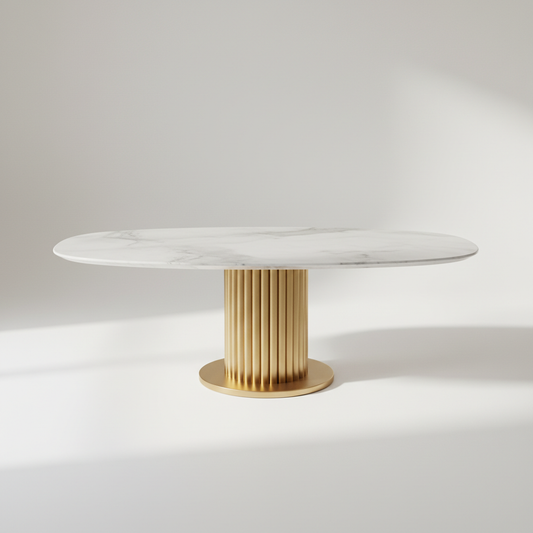 Mayfair Marble & Gold Pedestal Dining Table